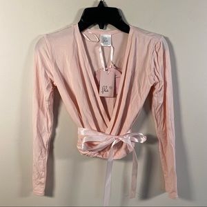 FLO DANCEWEAR Crossover Long Sleeves Wrap Top in pink size M